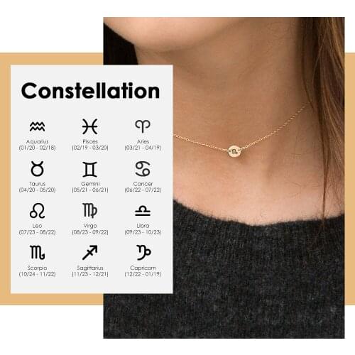 JUJIE Stainless Steel Choker Necklace Twelve Constellations Pendant Necklace for women Jewelry Gifts