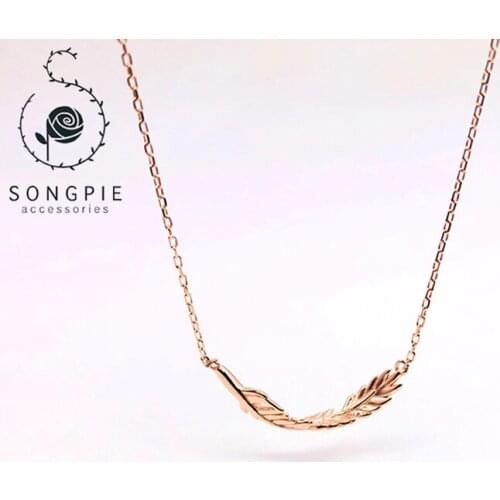 925 Sterling Silver Necklace Wave Gold Plated Leaf Necklace Girls' fashion Item Necklace
