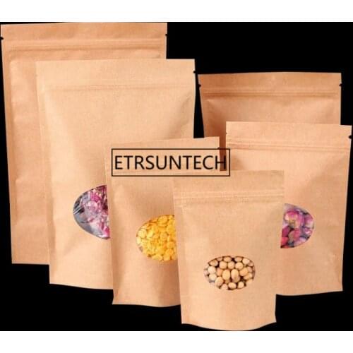 400pcs Packing Zip Kraft Paper Window Bag Stand up Gift Dried Food Fruit Tea packaging Zipper Self Sealing Bags
