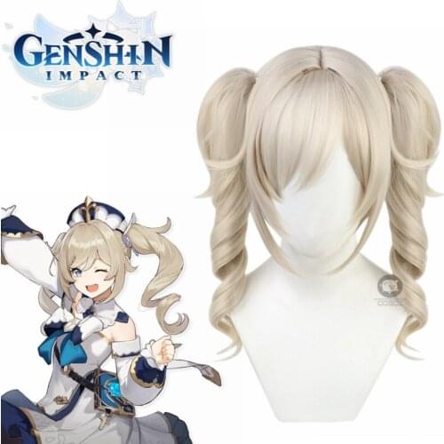 Game Genshin Impact Barbara Cosplay Wigs Curly Yellow Ponytails Cosplay Wig Bunches Heat Resistant Synthetic Hair