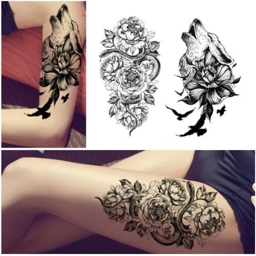 Water Transfer 3D Wolf Temporary Tattoo Sticker For Women Men Wolf Lion Dragon Tattoos Body Arm Tattoo T1808
