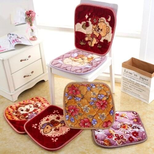 Dining Chair Cushion Winter Warm Anti Slip Bottom Chair Cushion Thickened Plush Student Office Cartoon Flower Dining Table 2021