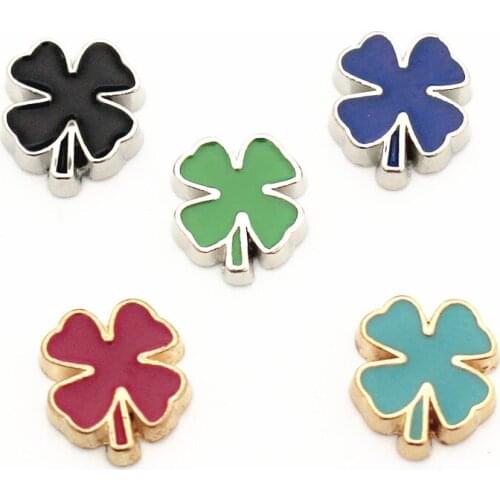 Hot Selling 10pcs/Lot Mix Four Leaf Clover Floating Charms For Living Glass Memory Lockets Necklace DIY Jewelry