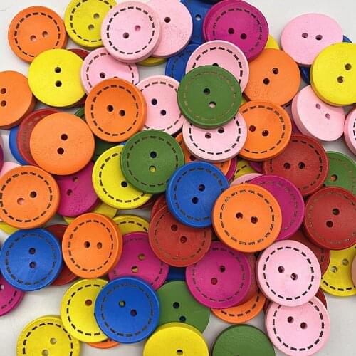 New15-25mm Colored Childrens Round Buttons with Wooden Dotted Lines Handmade Scrapbooking for Wedding Decor Sewing Accessories