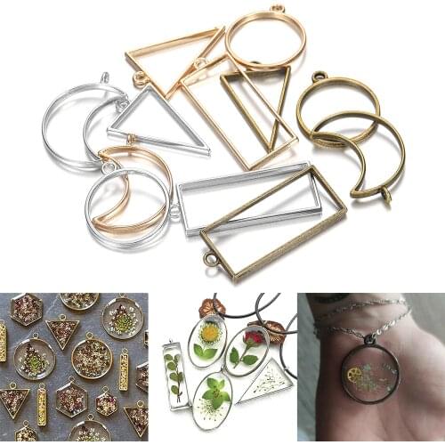 11pcs/lot Border Mold Bronze KC Gold Rhodium Geometric Hollow Metal Frame Bezel Epoxy Resin Pendant Tray For DIY Jewelry Making