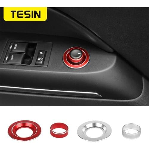 TESIN Car Rearview Mirror Adjust Switch Knob Trim Ring Cover Decoration Stickers For Dodge Challenger 2009-2014 Accessories