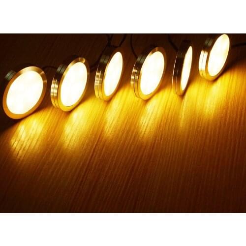 AC 100-240V DC 12V 6PCS LED Under Cabinet Light Kitchen lights Dimmable Puck ligths Kit with Switch Home wardrobe Showcase Lamp