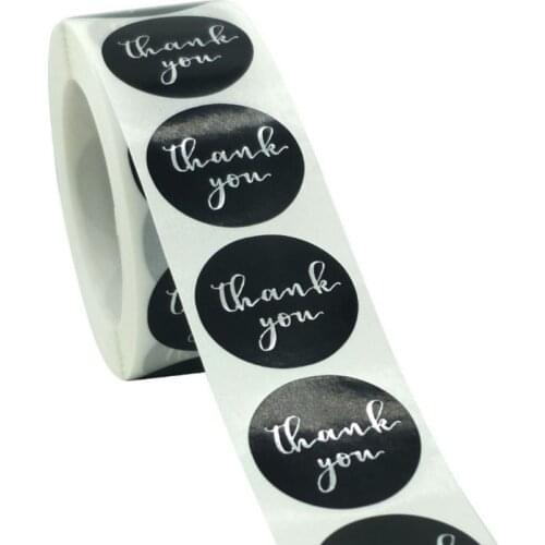 500pcs Silver Thank You Stickers for Supporting my business Black Paper Seal Label Sticker for Christmas Gift Packing Stationery