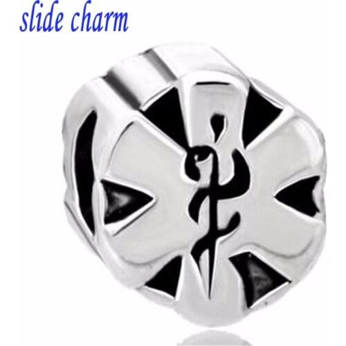 Slid charm Free shippingEmergency Medical Services Star Of Life Ems Charms Bracelets Bead Charm Jewelry fit Pandora bracelet