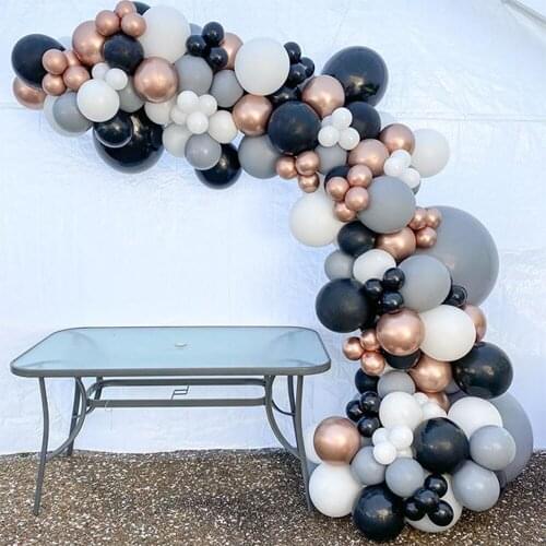 106pcs Black White Grey Balloons Garland Arch Kit Metallic Rose Gold Ballon Wedding Baby Shower New Year Party Decorations 2021