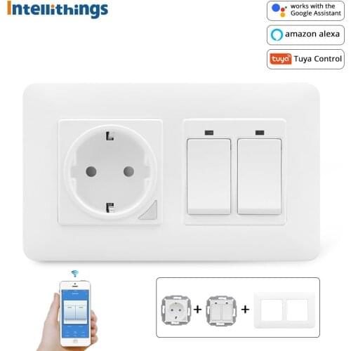 TUYA WIFI Customizable Siamese Switch Socket Curtain Switch DIY 1 2 3 Gangs Light Switch EU UK Outlet Alexa Google Home Control