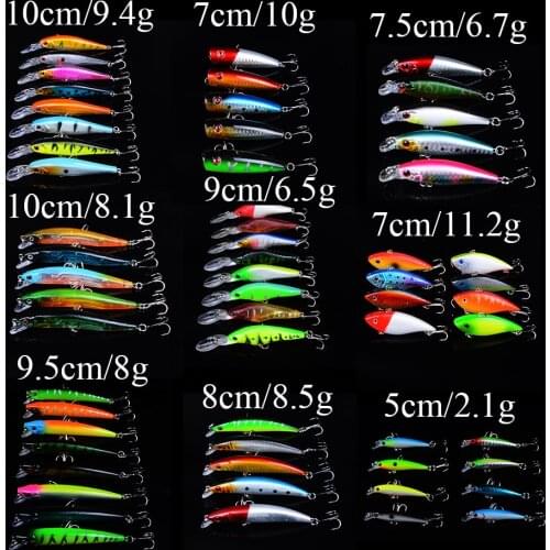 Hard Baits Artificial 59pcs Mixed 9 Different Models Popper Minnow VIB Fishing Lures Set Lifelike Bass Crankbait Fishing Tackle