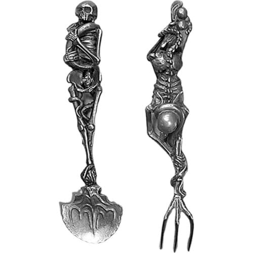 Halloween Skull Fork Spoon For Coffee Tea Dessert Fork Portable Cutlery Halloween Gift Skeleton Tableware Accessories Kitchen