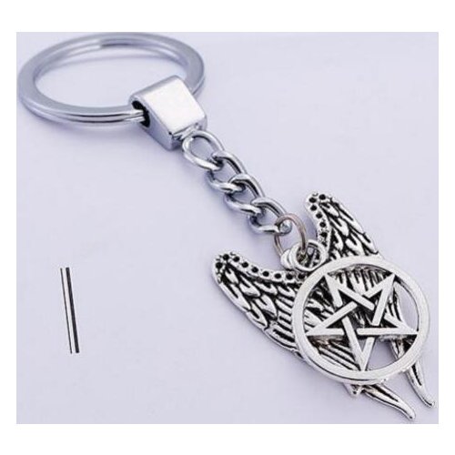 Vintage Silver ANGEL WINGS & PENTAGRAM Charm Keychain Ring For Keys Car Key Ring Souvenir Gifts Couple Handbag Accessories NEW