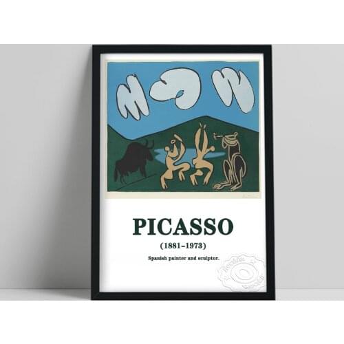 Pablo Picasso Museum Exhibition Poster, Bacchanal With Black Bull Linocut Oil Painting, Picasso Vintage Abstract Wall Picture