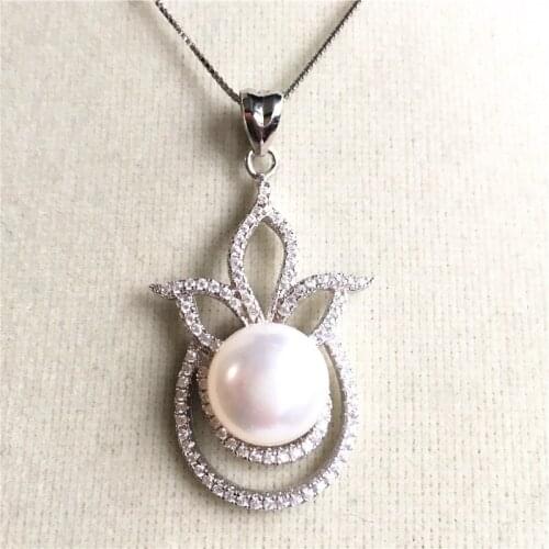 2019 new natural pearl inlay zircon white black pink Tibetan silver women gift pendant with chain spp2008012