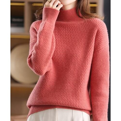 Womens Half Turtleneck Pullover 100% Pure Wool Cashmere Sweater Casual Fashion Knitted Top Fall/Winter Plus Size Jacket Warm