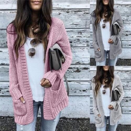 Autumn Winter Batwing Knitwear Cardigan Women Smooth Knitted Long Sleeve Jacket Pocket Design Cardigan Female Jumper Coat