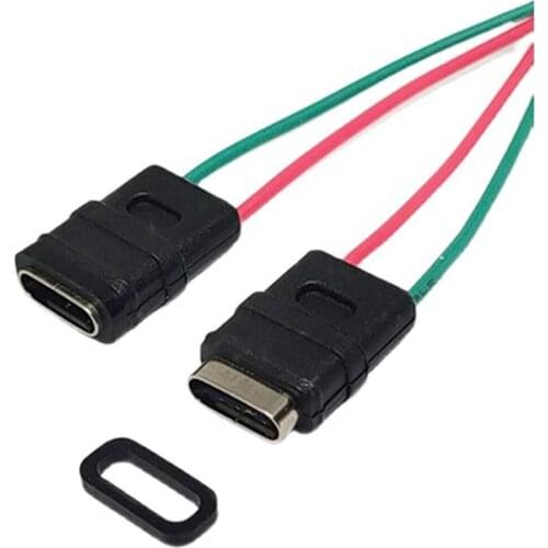 2-5Pcs Micro USB Jack Type-C Welding Wire W Type Waterproof With Positive And Negative Wires Female Connector Charging Socket
