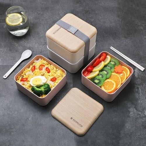 2019 New Arrival Microwave Lunch Box Japanese Wood Bento Box 2 Layer Container Storage New Sudent School Lunch Storage Case