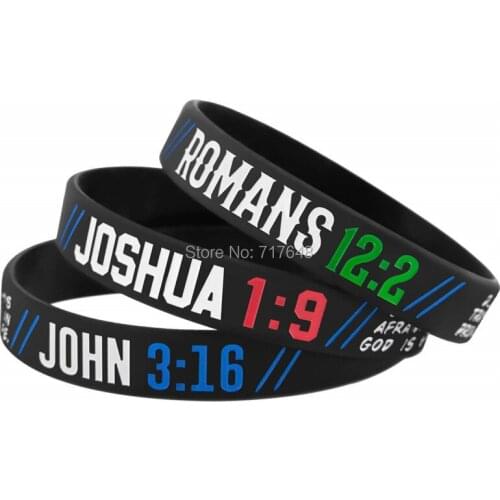 300pcs Christian John 3:16 Romans 12:2 Joshua 1:9 Bible Verse wristband silicone bracelets free shipping by FEDEX A
