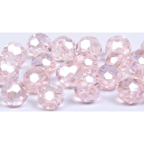 4mm 6mm 8mm Pink AB Color Football Faceted Glass Crystal Spacer Beads For Jewelry Making
