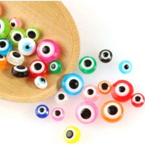 6/8/10mm Mixed Round Flat Evil Eye Acrylic Beads Striped Resin Spacer Beads for Jewelry Making Handmade DIY Bracelet Necklace
