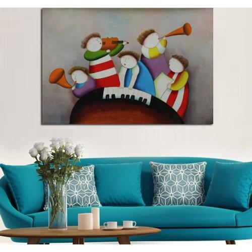 Large handmade cartoon Oil Paintings Wall Pictures High Quality Musician Concert Wall Stickers for Living Room kids room decor