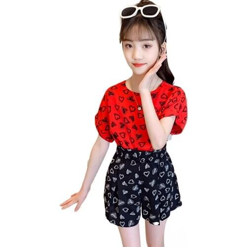 Kids Clothes Girls Heart Tshirt + Short Childrens Clothes For Girls Summer Kids Girls Clothes Casual Style Childrens Clothes 6