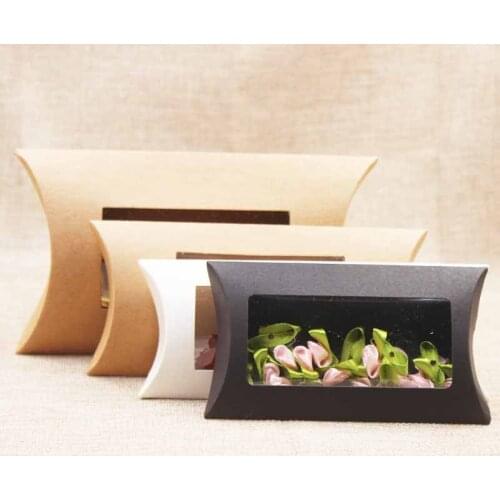 DIY blank paper gift box .Mutli size pillow gift box with clear pvc window,kraft/white/black paper window box for gift 10pcs