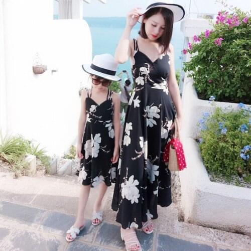 Family Look Floral Printed Long Dress Mom and daughter For Family Matching Clothes Mother Daughter Dresses Big Sister Mom