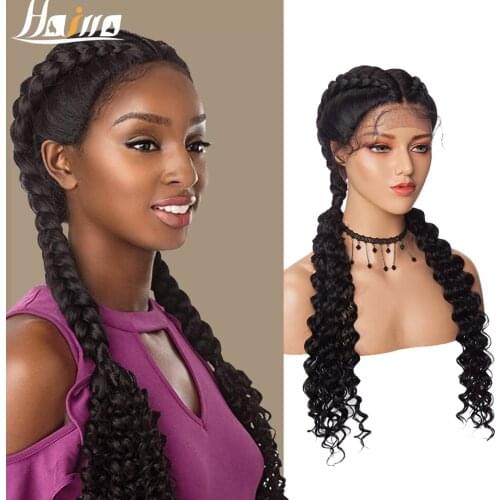 HAIRRO 25 Inches Braided Wigs Synthetic Lace Front Wig For Black Women Lace Wigs With Baby Hair Box Braid Wig With Curly Ends