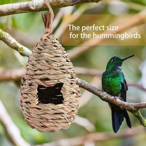 Straw Braided Mini Bird Nest Reed Grass Cocoon Birdhouse Cage Hanging Artificial Natural Dried Grass Nest Hammock
