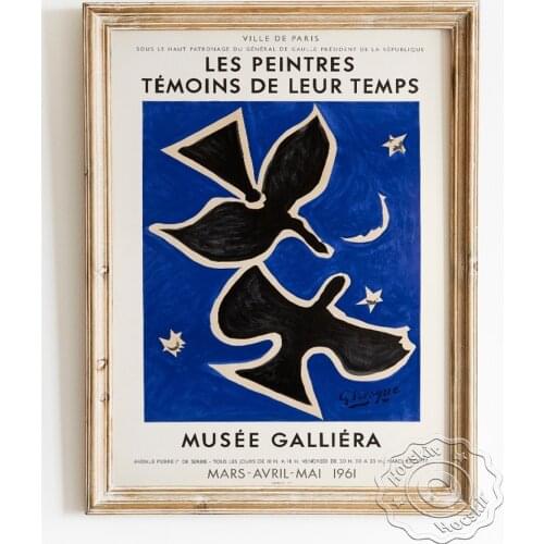 Georges Braque Exhibition Cubism Museum Poster, The Birds Fauvism Watercolour Wall Picture, Abstract Black Bird Canvas Painting