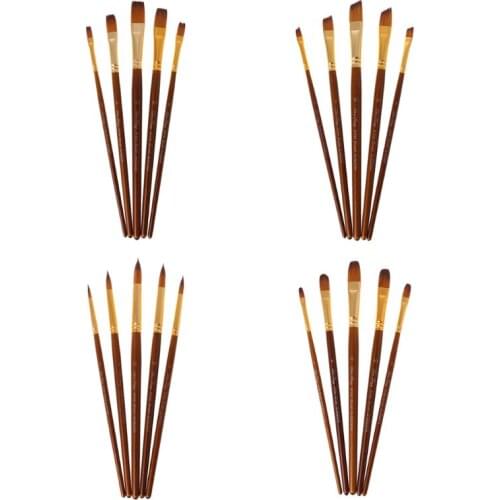 5pcs Paint Brushes Round/Filbert/Angel/Flat Nylon Hair Watercolor Paintbrushes