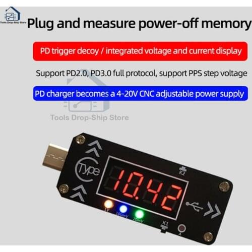 Type-C PD decoder module fast charge trigger module digital display DC voltage ampere meter instrument bracket PD2.0 PD3.0