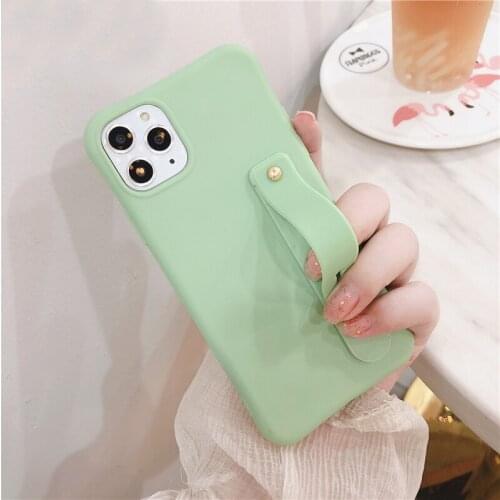 With Wrist Strap Candy Color Case For iPhone 11 12 Pro Max XR XS Max X 6S 7 8 Plus Shockproof Soft Silicone Back Cover