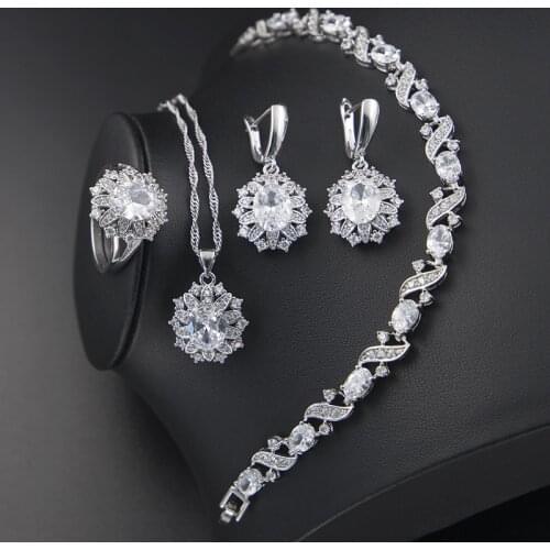 Don't Miss!Big Promotion!Many Colors Top Cubic Zircon 925 Sterling Silver Jewelry Set For Women Earrings Ring Necklace Bracelet