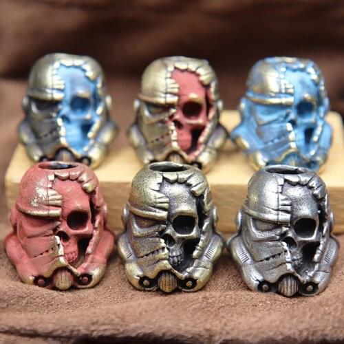 Dead Soldier Skull Face Helmet Knife Lanyard Bead Pendant Paracord Beads Brass Charms EDC Tool Survival Bracelet DIY Accessories