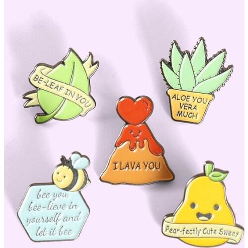 Hot New Products In Europe And America Creative Cartoon Fragrant Pear Volcano Aloe Vera Letter Pattern Emblem Accessories Brooch