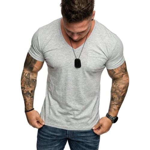 Casual Tops Men Solid Color Short Sleeve V Neck Slim Fitness T-Shirt Blouse Top T-Shirt Sportswear Fashion T-Shirt Short Sleeve