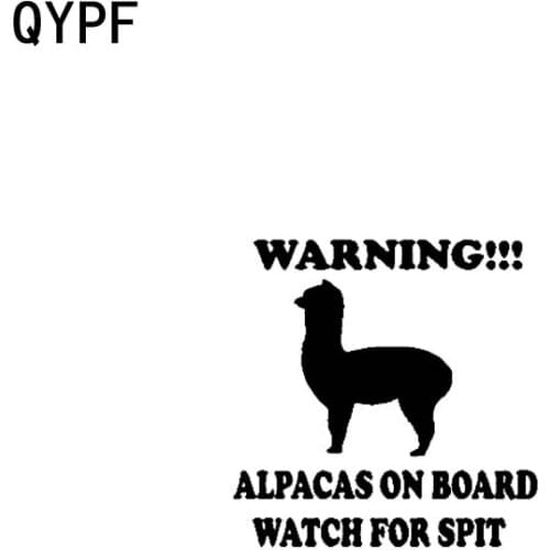 QYPF 13.9CM*14CM WARNING ALPACAS ON BOARD WATCH FOR SPIT Car Vinyl Decal Sticker Black Silver C14-0111