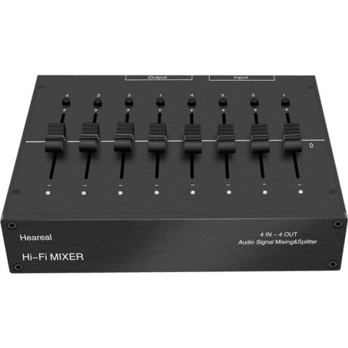 Audio signal mixing distributor, 4 inputs and 4 outputs, band mixer, Frequency response range: 20hz-20KHz，THD: 0.0048