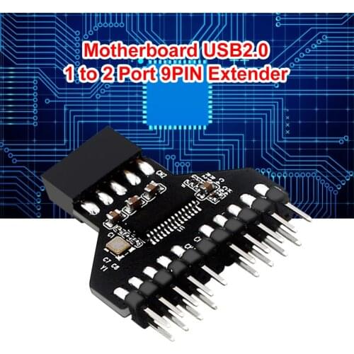 Motherboard USB2.0 1 to 2 9Pin to USB3.0 19Pin Front Panel Plug Connector Water-Cooled RGB Lamp Fan Motherboard Cable Adapter