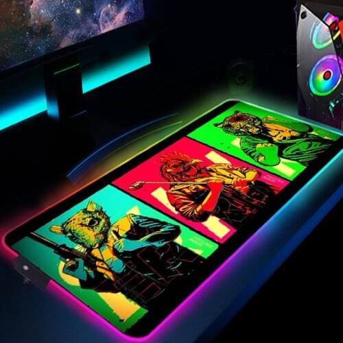 RGB Hotline Miami Mouse Pad XL LED Gaming Keyboard Padmouse Large Gamer Computer Table Pads Anime Game Mousepad 900x400
