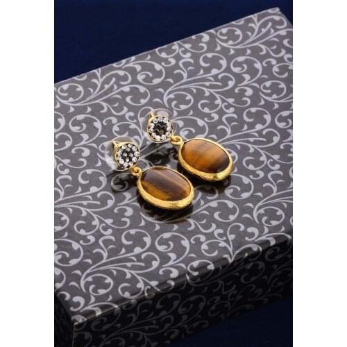 DR Stone Natural Stone Women 'S TIGER 'S EYE Earrings 20 AR257 196934529