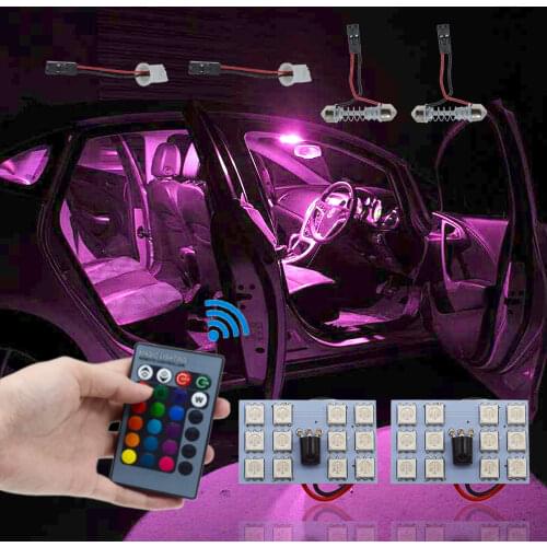 2X Car Leds T10 5050 12SMD 15SMD 24SMD 36SMD Remote Control RGB Panel Reading Dome Festoon BA9S Adapter 12V Interior Auto Light