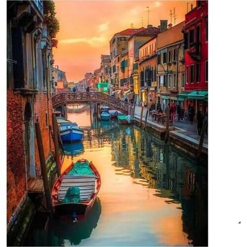 Street View Landscape Printed Fabric 11CT Cross Stitch Kit Embroidery DMC Threads Painting Handicraft Sewing Different