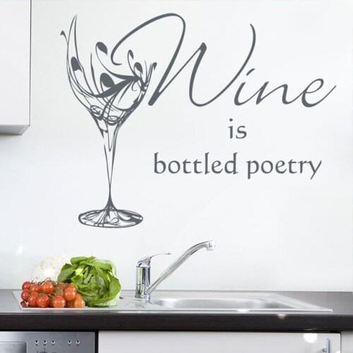 Wine Is Bottled Poetry Removable Wall Stickers for Bar Art Decor Vinyl Waterproof Decoration Kitchen Home Murals K323
