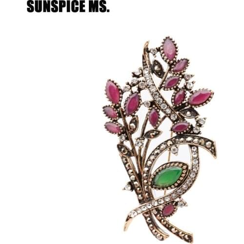 Exquisite Resin Flower Vintage Brooch For Women Turkish Branch Ears Of Paddy Brand Design Kids Brooch Pin Gift Scarf Jewelry New